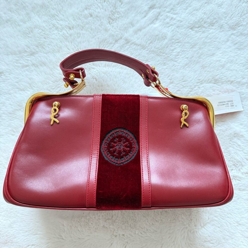 Roberta di Camerino Leather Velvet Trimmed Handle Bag